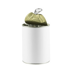 tin can with blank white label on white background