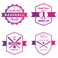 Baseball club, team vintage logo, badges, emblems, baseball player at bat, crossed baseball bats isolated on white, vector illustration