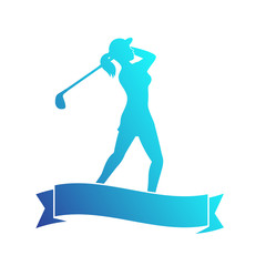 female golf player, silhouette of girl playing golf isolated on white, vector illustration