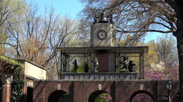 Clock tower at the north gate of NYC Central Park Zoo. USA