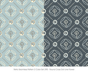 Retro Seamless Pattern 2 Color Set_398_Round Cross Dot Line Flower
