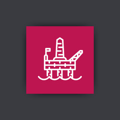 oil drilling platform line icon, offshore oil rig linear sign, vector illustration