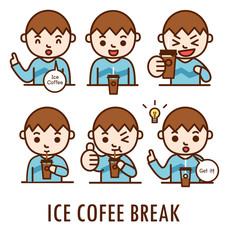 Man drink ice coffee in six steps.