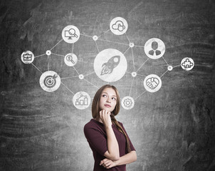 Startup concept with thoughtful woman