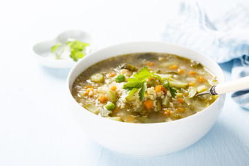 Soup with bulgur and pickled cucumber