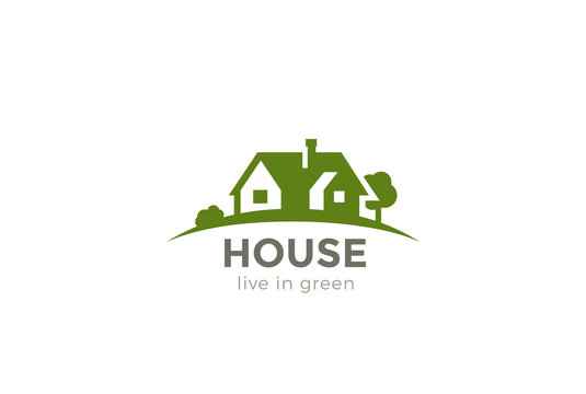 House Logo Real Estate vector Eco green Farm icon Negative space