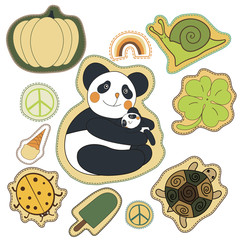 happy embroidery colorful patches collection. vector illustration for stickers, patches, magnets, greeting card decoration