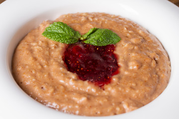 Oatmeal with chocolate and jam