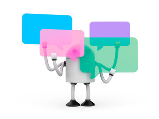 Robot with speech bubbles. 3d illustration