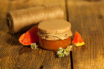 Grapefruit jam and pieces of grapefruit