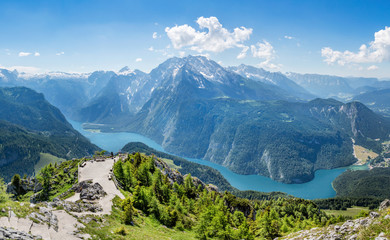 Fototapeta na wymiar Panoramic view from Jenner over the Koenigssee near Berchtesgade
