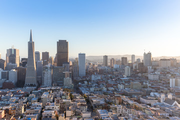 cityscape and skyline of san francisco at sunrise