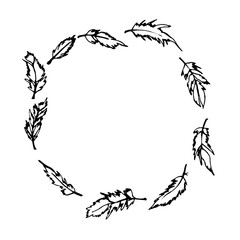 Feather circle frame and border by hand drawing artwork.