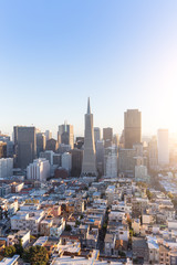 cityscape and skyline of san francisco at sunrise