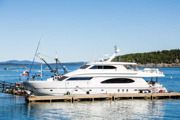Fototapeta premium White Yacht at Bar Harbor Dock