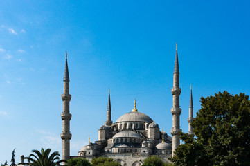 Fototapeta na wymiar Blue Mosque in Istanbul, Turkey. View of exterior of Sultanahmet Camii. Islam religion