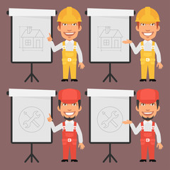 Builder and Repairman Point to Flip Chart