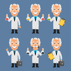 Old Professor Holds Board Test Tubes