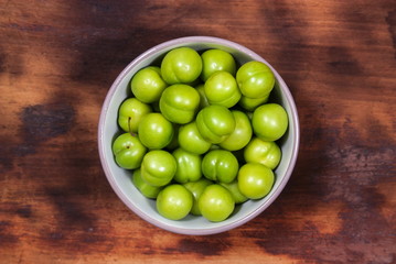 cherry-plums on the table