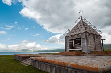 Small church by the lake, Georgia. Caucasus