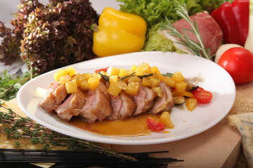 duck fillet with pineapple in Italian style