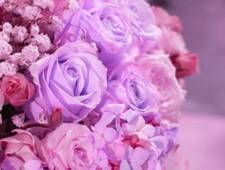 Vintage Retro Tone of Beautiful Rose at The Corner of The Big Bouquet of Flowers in The Vase for Interior, Selective Focus with Copy Space to input Text