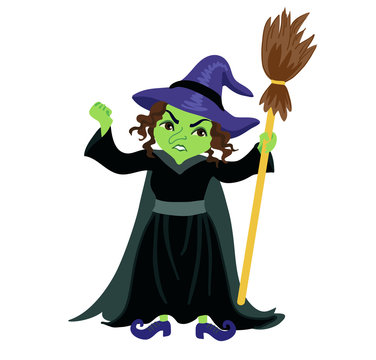 Illustration of Witch with a broom. 