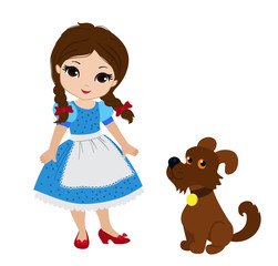 Wizard of Oz. Dorothy and her puppy.  Vector illustration.