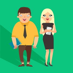 Vector fashion people, office workers. Businessman and businesswoman couple in flat design