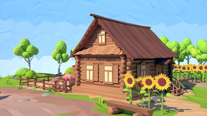 low poly house, 3D rendering