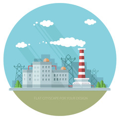 Ecology Concept - industry factory. Flat style vector illustrati