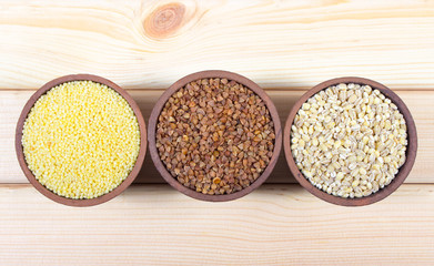 Pearl barley, buckwheat, millet groats