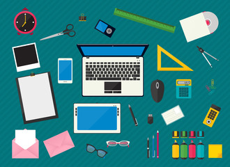 Vector multicolored computer devices and office objects