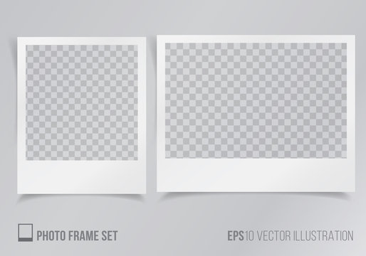 Set of polaroid frames with transparent background vector illustration, frames with shadow