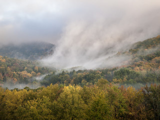 Fog Rising from a Valley: A shaft of morning fog rising from a valley in Autumn in the Hudson Valley of New York