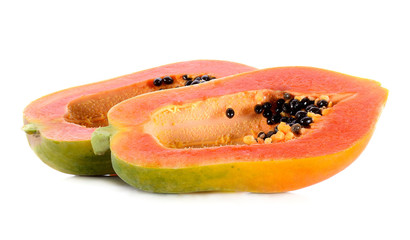 papaya slices on white background