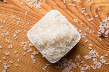 rice in white bowl