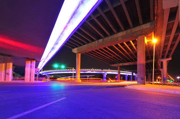 Bridge, the city at night