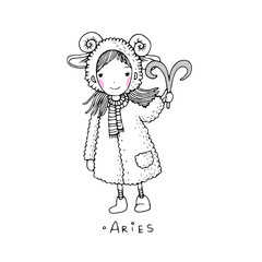 Aries. A cute little girl in a fur coat.