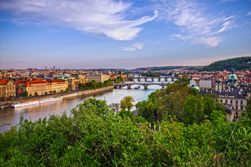 Fototapeta na wymiar Prague architecture, bridges, Czech Republic, River Vltava view