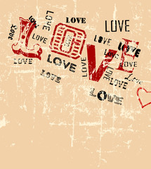 typogrphic love illustration, grunge style, good copy space, vector