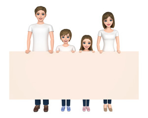 3D illustration character - The family who wore a T-shirt has a message board.