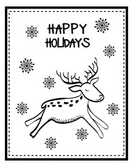 Naklejka premium Merry Christmas and happy holidays concept represented by deer cartoon icon. black, white and flat illustration