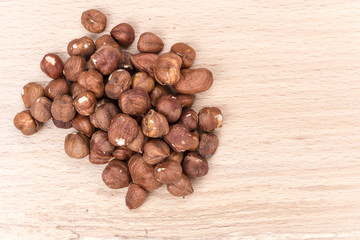 Bunch of hazelnut on the cutting board