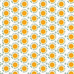 Seamless pattern with orange slices and small leaves