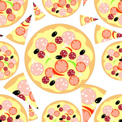 Set piece of pizza seamless pattern.  illustration