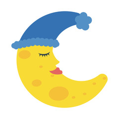 Night concept represented by moon cartoon icon. isolated and flat illustration 