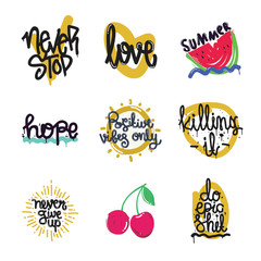 Fototapeta premium Color inspirational vector illustration set, motivational quotes