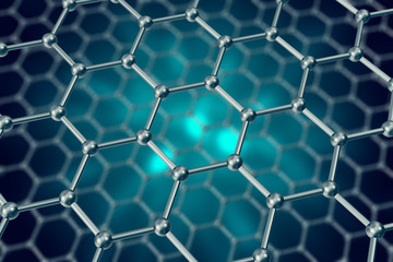 Model structure of graphene sheets on a blue background. 3d illustration