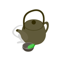 Teapot and cup of tea icon, isometric 3d style